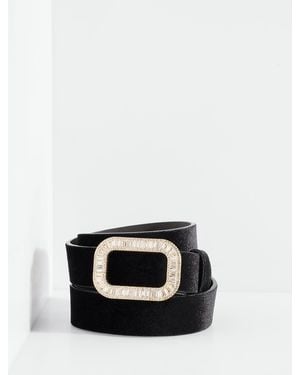 Talbots Rhinestone Buckle Velvet Belt - Black