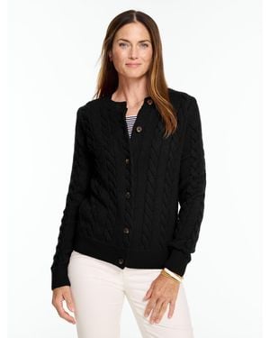 Talbots Cable Knit Crewneck Cardigan Sweater - Black