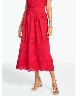 Talbots Marquise Eyelet Midi Skirt - Red