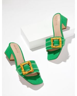 Talbots Kathryn Buckle Linen Block Heel Sandals - Green
