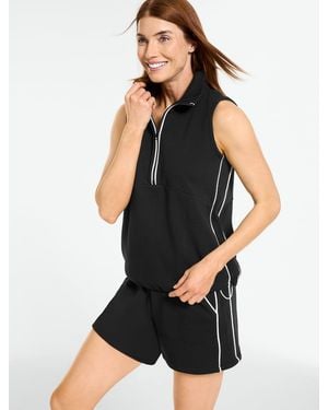 Talbots Piqué Sleeveless Half-zip Pullover Jumper - Black