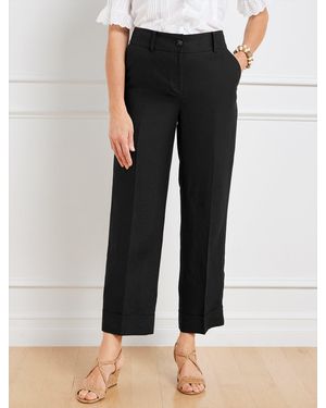 Talbots Slim Wide Ankle Cuff Linen Trousers - Black