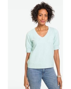 Talbots Short Sleeve V-neck Sweatshirt - White