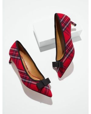 Talbots Sierra Bow Classic Tartan Kitten Heel Pumps - Pink