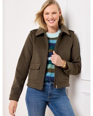 Talbots Brushed Wool Blend Bomber Jacket - Green