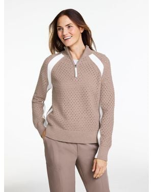 Talbots Textured Stitch Framed Half-zip Jumper - Natural