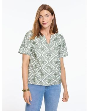 Talbots Embroidered Short Sleeve Top - White