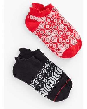 Talbots T By Geo Fair Isle 2-pack Ankle Socks - Red