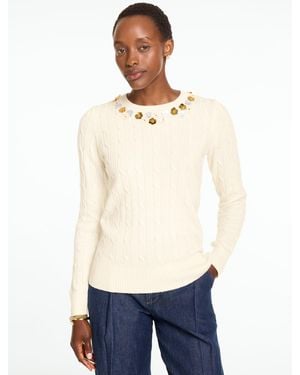 Talbots Embellished Cable Knit Sweater - White