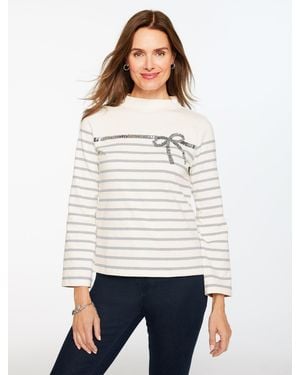 Talbots Sequin Ribbon Stripe Mockneck T-shirt - White