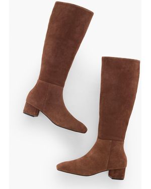 Talbots Perla Tall Suede Block Heel Boots- Extended Calf - Brown