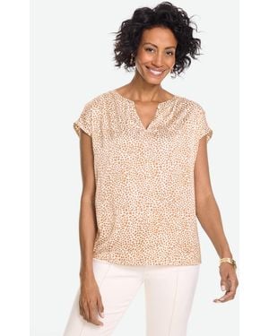 Talbots Soft Satin Charmeuse Split Neck Top - Natural
