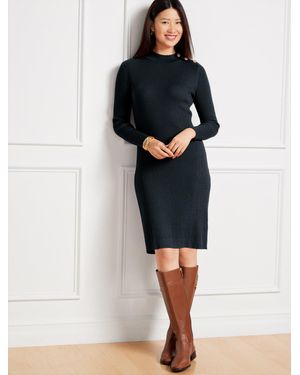 Talbots Button Mockneck Ribbed Shift Dress - Black