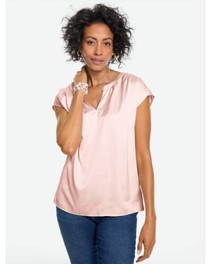 Talbots Soft Satin Charmeuse Split Neck Top - White