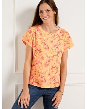 Talbots Smocked Shoulder Crewneck T-shirt - Orange