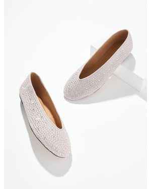 Talbots Vera Embellished Suede Ballet Flats - White
