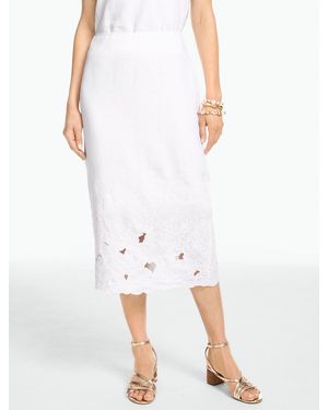 Talbots Rsvp Floral Embroidered Linen Pencil Skirt - White