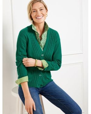 Talbots Cable Knit V-neck Cardigan Sweater - Green
