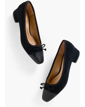 Talbots Vanessa Cap Toe Suede Block Heel Court Shoes - Black