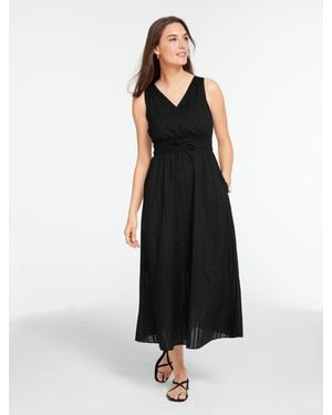 Talbots Dobby Stripe Fit & Flare Waist Midi Dress - Black