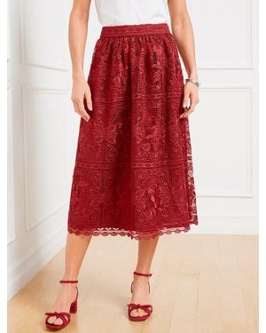 Talbots Floral Lace Fit & Flare Midi Skirt - Red