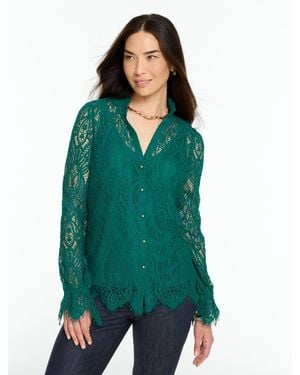 Talbots Martina Lace Ruffle Top - Green