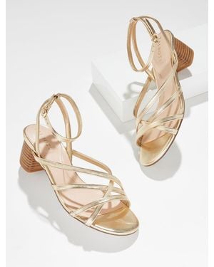 Talbots Lina Strappy Metallic Nappa Block Heel Sandals - Natural
