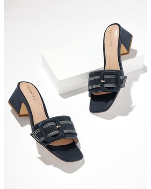 Talbots Kathryn Buckle Vachetta Block Heel Sandals - Blue