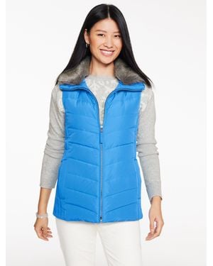 Talbots Faux Fur Collar Down Puffer Vest - Blue