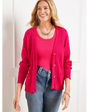 Talbots Cable Knit V-neck Cardigan Sweater - Pink