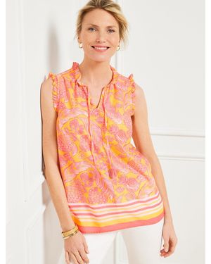 Talbots Island Pineapple Ruffle Trim Shell Sweater - Orange