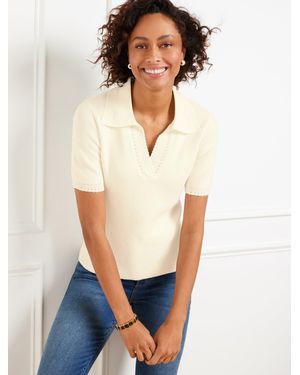 Talbots Scallop Trim Short Sleeve Polo - White
