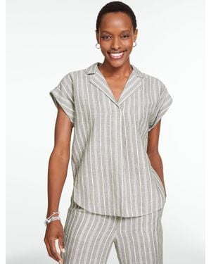 Talbots Extended Shoulder Washed Linen Popover Shirt - White