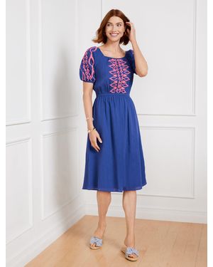 Talbots Crinkle Gauze Square Neck Dress - Blue