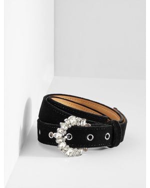 Talbots Embellished Crescent Buckle Belt - Black