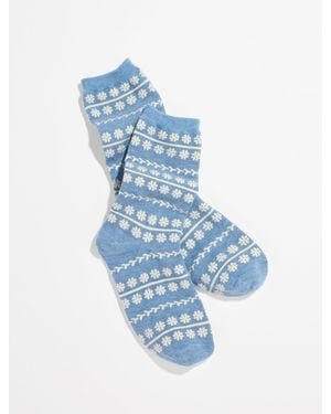Talbots Poppy Floral Stripe Paisley Crew Socks - Blue