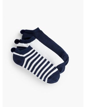 Talbots Three Pair Pom Pom Socks - Blue