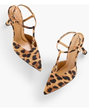 Talbots Evelyn Leopard Suede Flare Heel Court Shoes - Natural