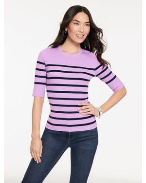 Talbots Elbow Sleeve Ribbed Crewneck Jumper - Purple