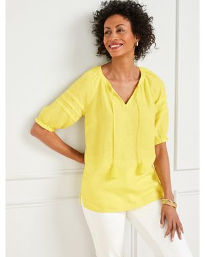Talbots Pleated Sleeve Linen Top - Yellow