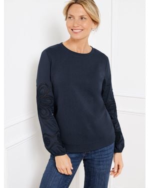 Talbots Embroidered Crewneck Sweatshirt - Blue