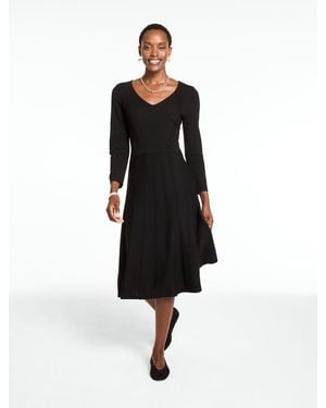 Talbots Merino Wool V-neck Pleated Dress - Black