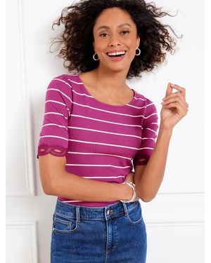 Talbots Lace Trim Ballet Neck T-shirt - Purple