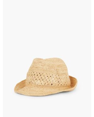 Talbots Raffia Crochet Fedora Hat - Natural
