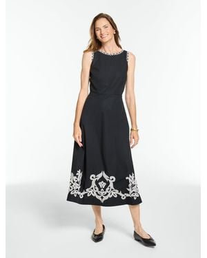 Talbots Poplin Embroidered Fit & Flare Dress - White