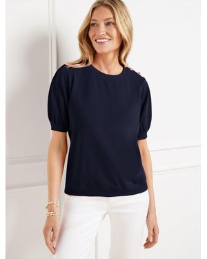 Talbots Button Shoulder Crewneck Sweatshirt - Blue