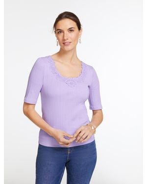 Talbots Lace Trim V-neck Ribbed Top - Purple