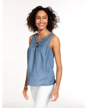 Talbots Tie Neck Pintuck Shell Jumper - Blue