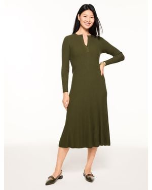 Talbots Fit & Flare Ribbed Midi Dress - Green