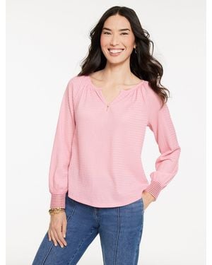 Talbots Crinkle Split Neck Top - Pink